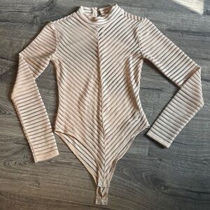 Forever 21 Beige and Transparent Striped Bodysuit